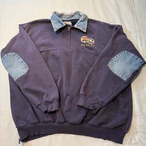 VTG Los Angeles Fire Department Sweatshirt Adult 2XL 1/4 Zip Denim Elbow Patch